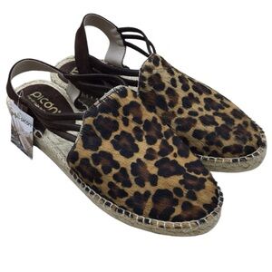Picon Leopard Leather Handmade Espadrilles NWT